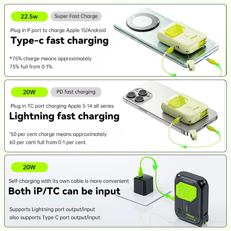 ⚡Multi-Functional 10000mAh Portable Wireless+Wired Charging Power Bank